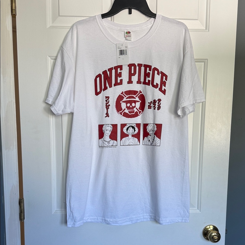 Men’s Large Fruit of the Loom White and Red One Piece Tee
